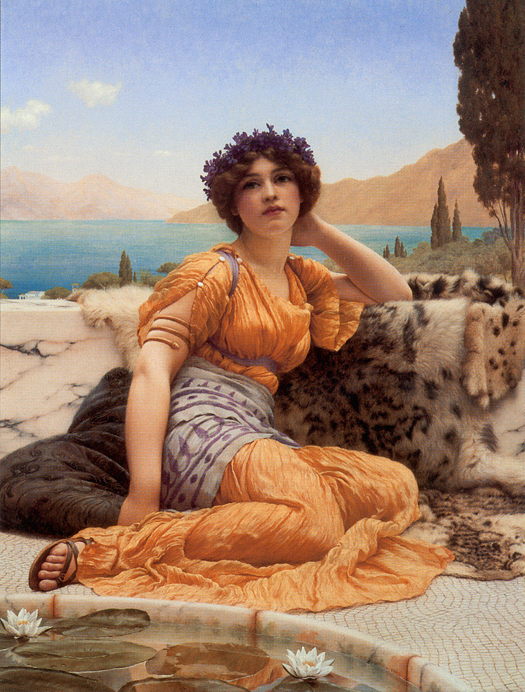 Con Violets Wreathed Y Robe De Saffron Hue Godward — William Godward