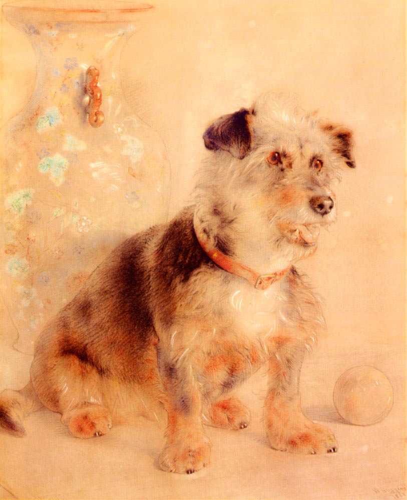 Terrier Sentada Antes De Canton Famille Rosa Jarron Huggins — William Huggins